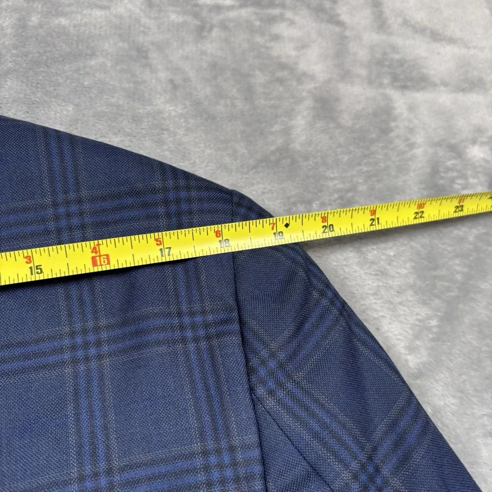 Jos A Bank Reserve 40R Blue Windowpane Silk Wool Sport Coat Blazer Chelsea